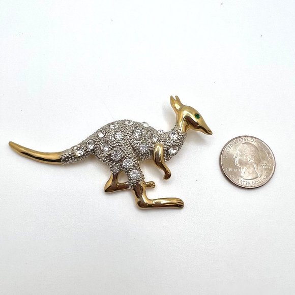 Australian Kangaroo Two Tone Rhinestone Brooch - Picture 3 of 5